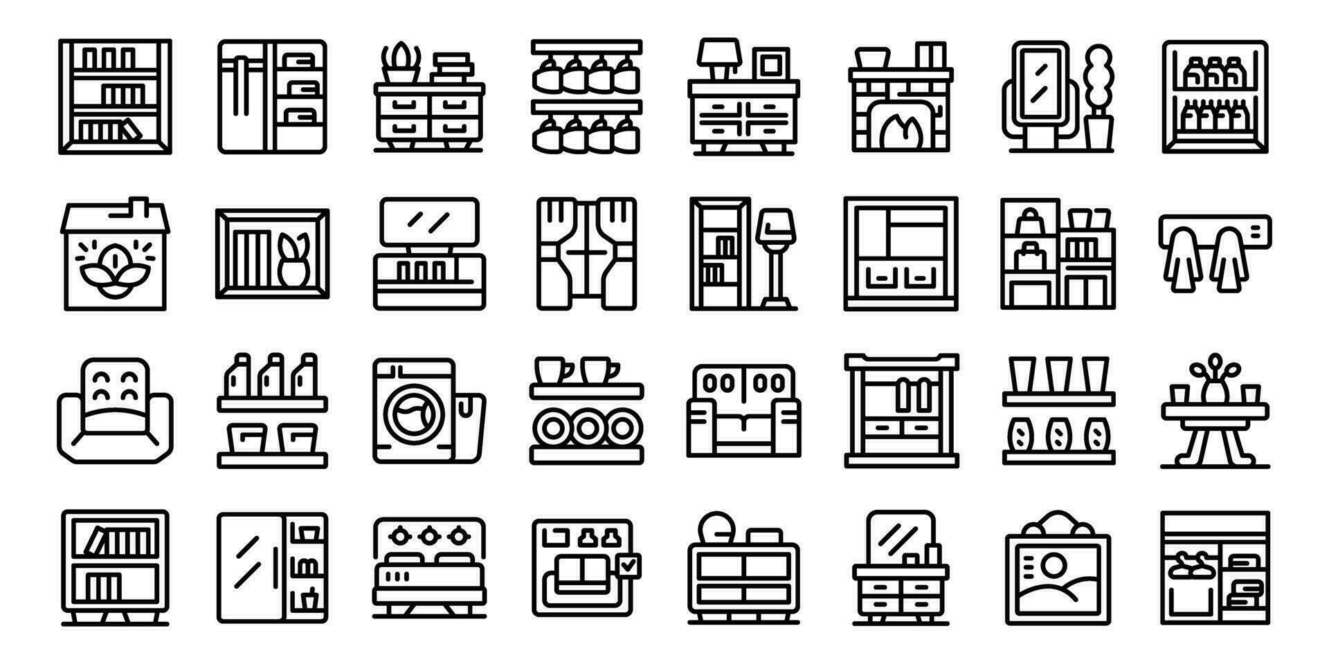 Home organizing icons set outline vector. Woman closet vector