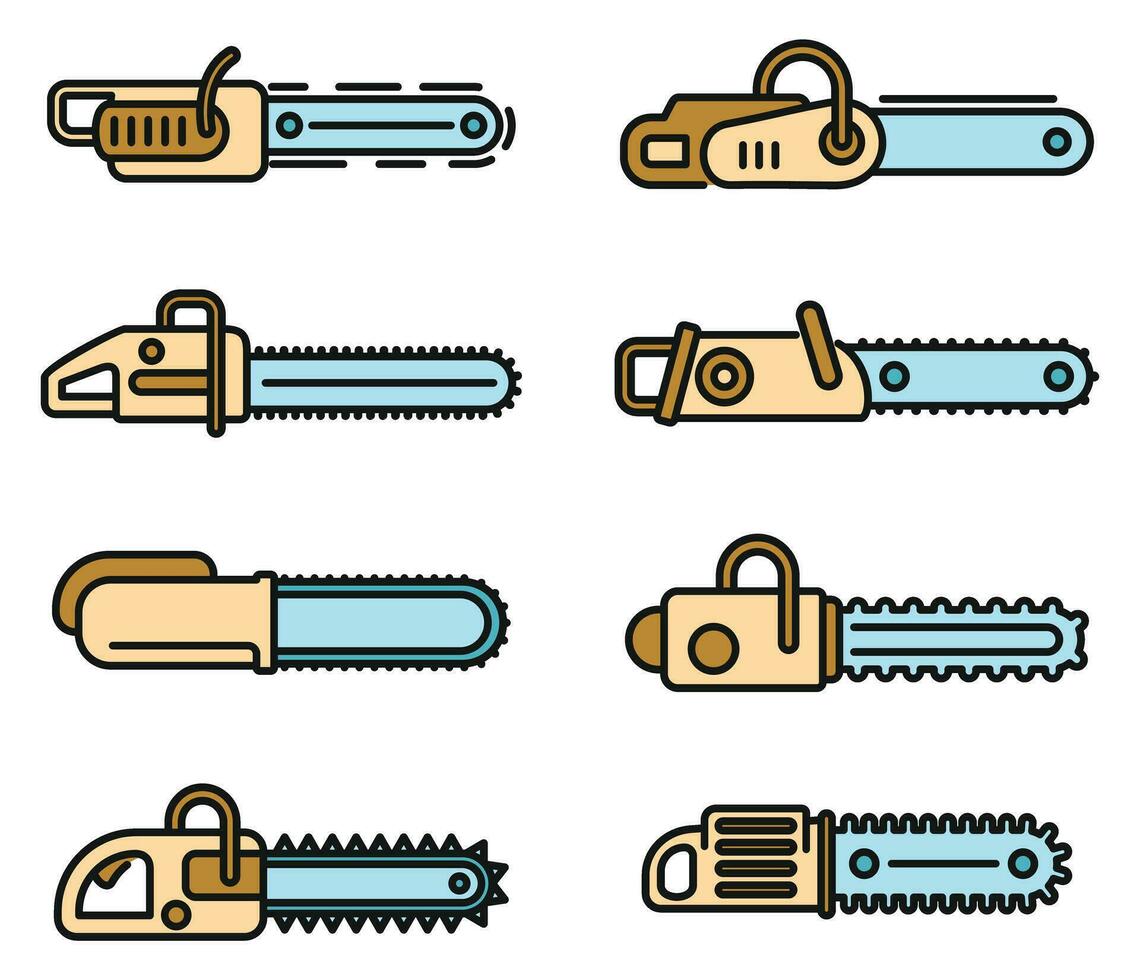 Modern chainsaw icons set vector color