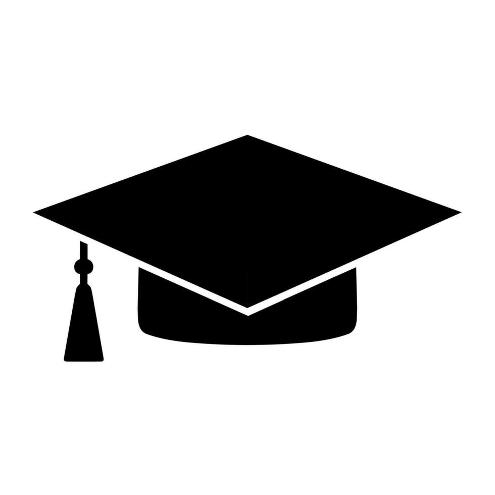 Graduation hat icon on white background. The hat worn at university or