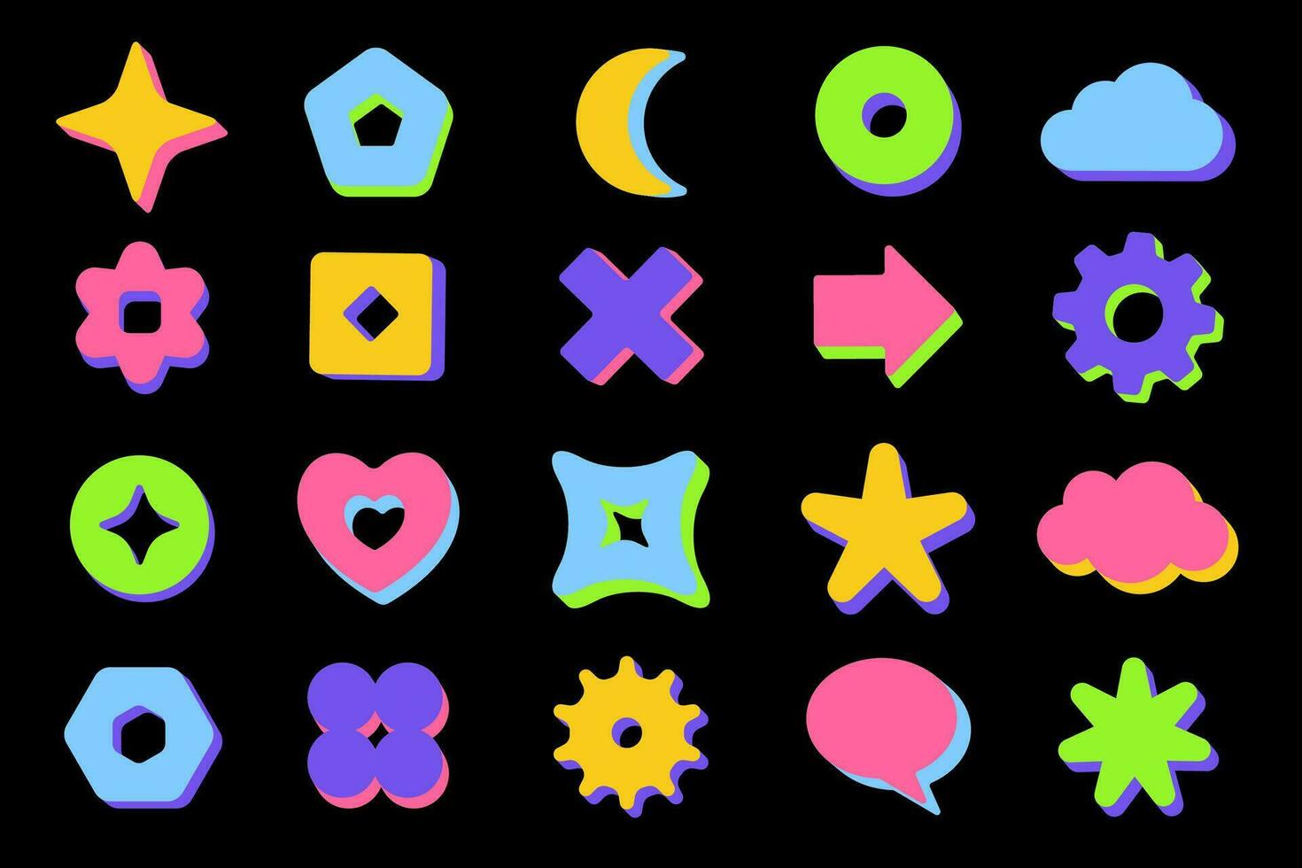 Retro geometric shapes vector set. Trendy design element for banner, prints, stickers.