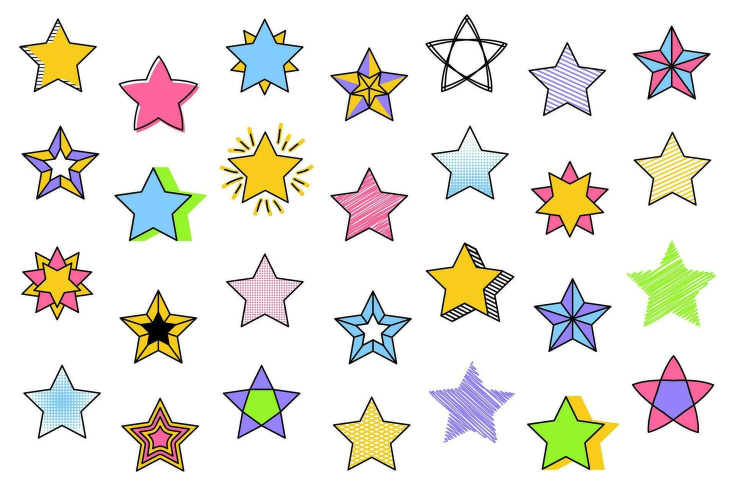 Abstract star set retro style. Star shape minimal retro style 80s 90s. Set of star shapes. vector
