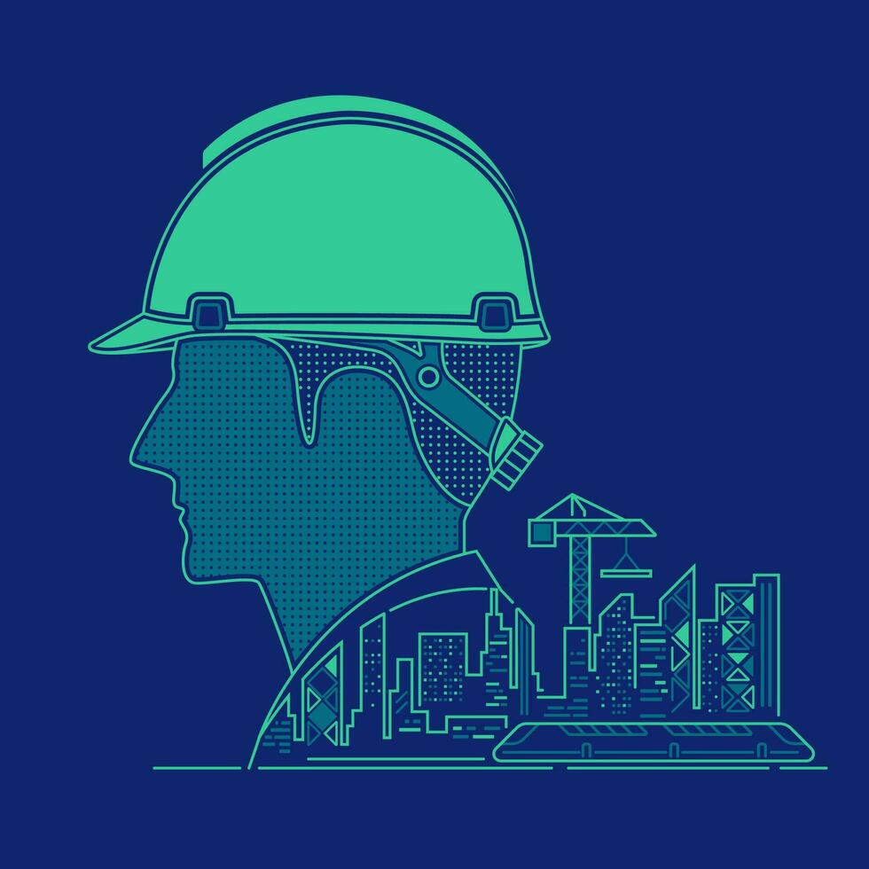 concept of engineering technology, graphic of engineer with smart city vector