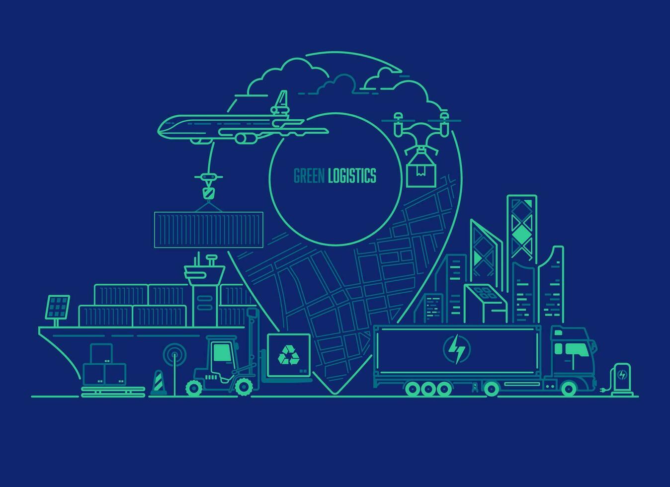 concepto de verde logística o transporte tecnología, gráfico de GPS puntero con transporte vehículo vector