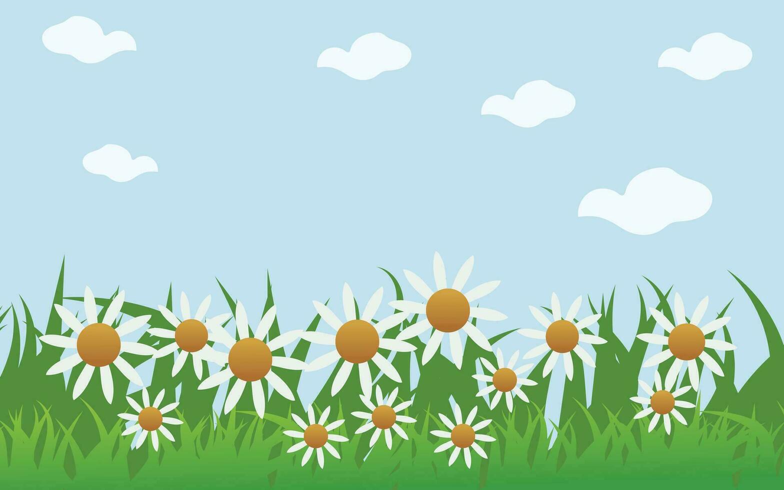 Flat clip art with a natural green background and flower vector illustration