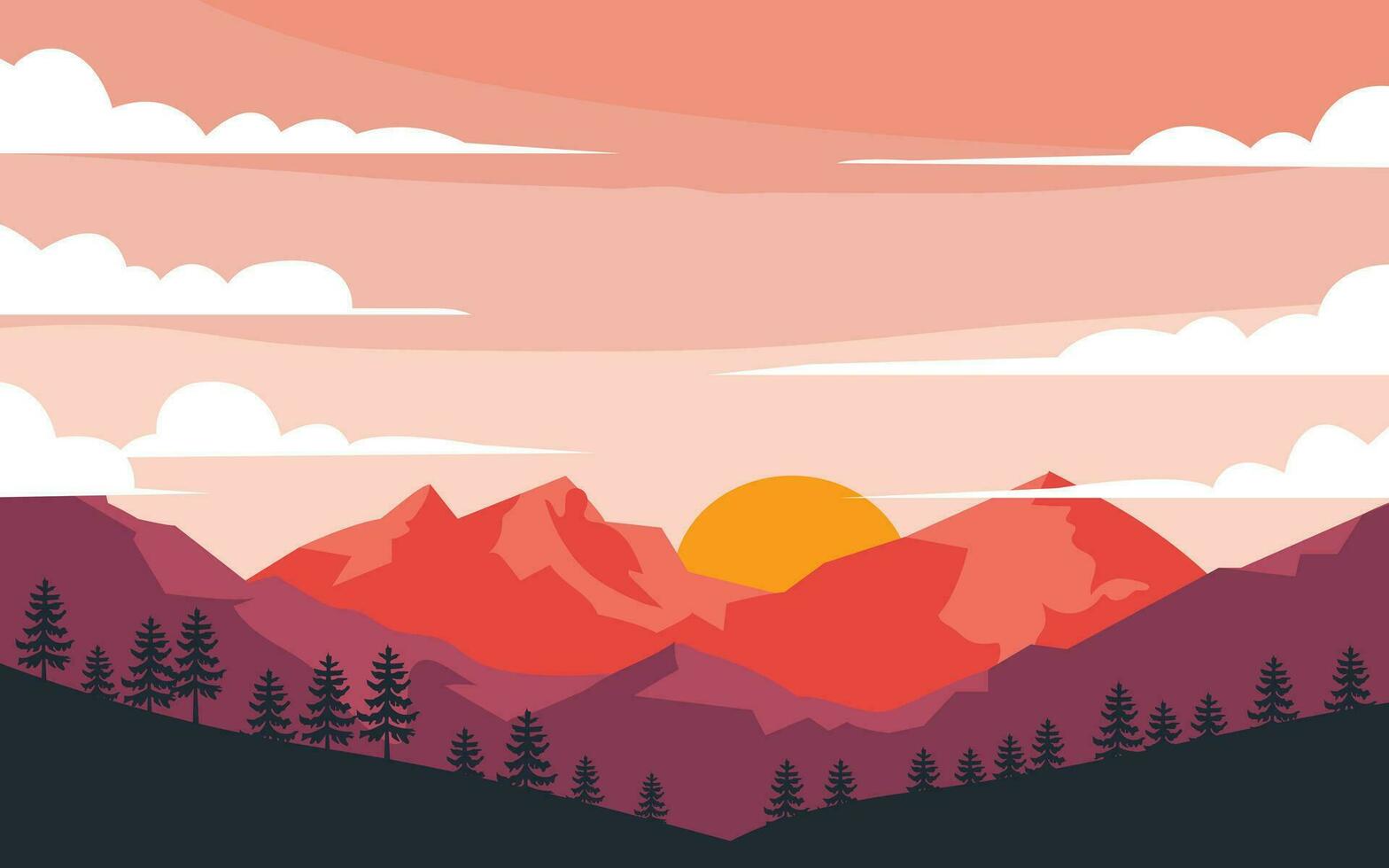 Mountain flat clipart adventure landscape natural vector illustration background