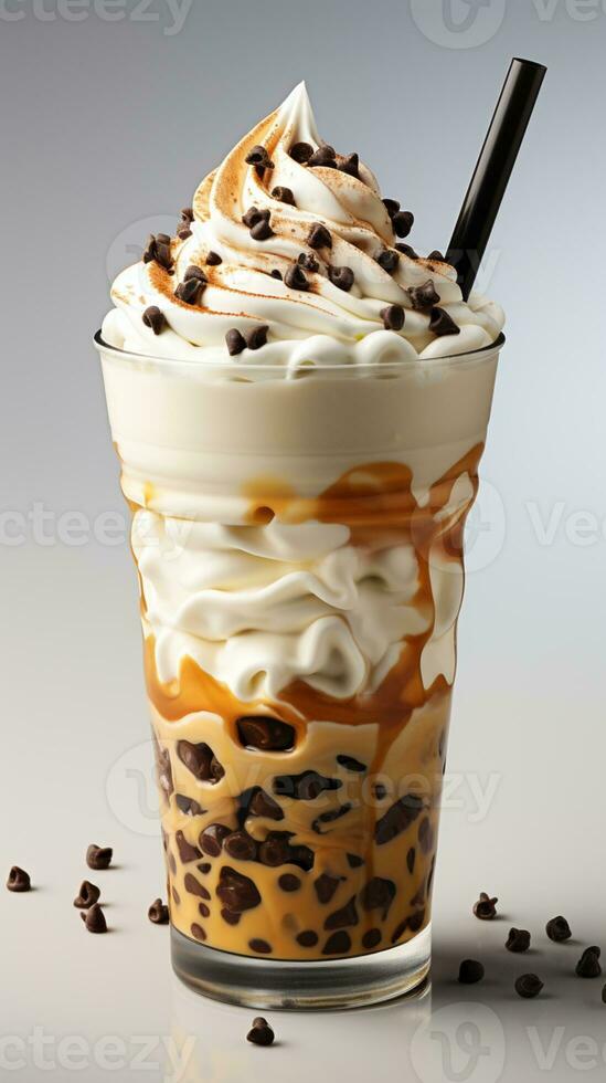 AI generated Ice milk shake boba with sweet cream photo