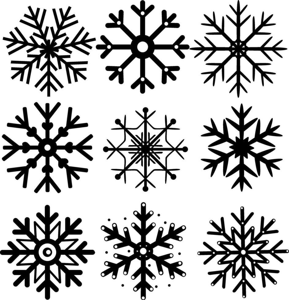 Snowflakes vector set, minimalistic snowflakes isolated on white background