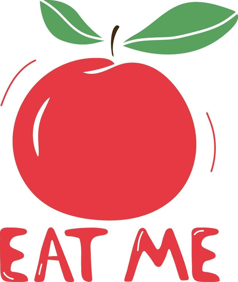 Eat me lettering red apple, funny lettering doodle style, hand drawing on white background vector