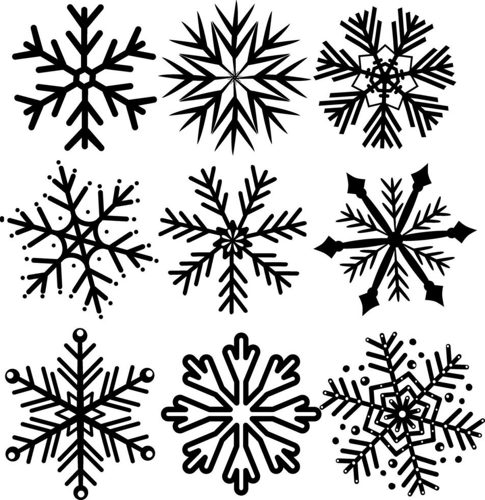 Set of vector snowflakes, isolated figures of Christmas snowflakes on a white background