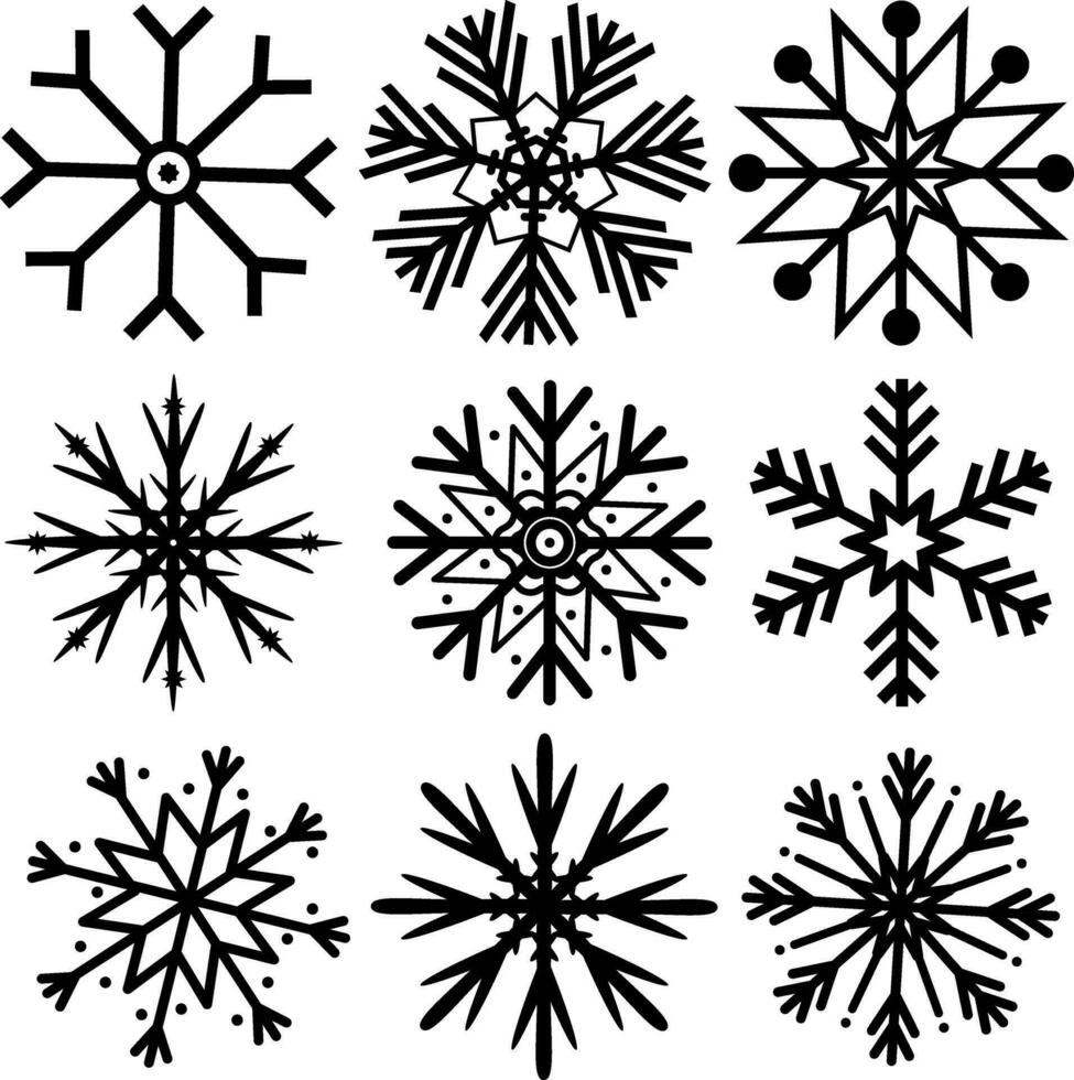 Snowflakes cut out vector set, black on white background snowflake shapes