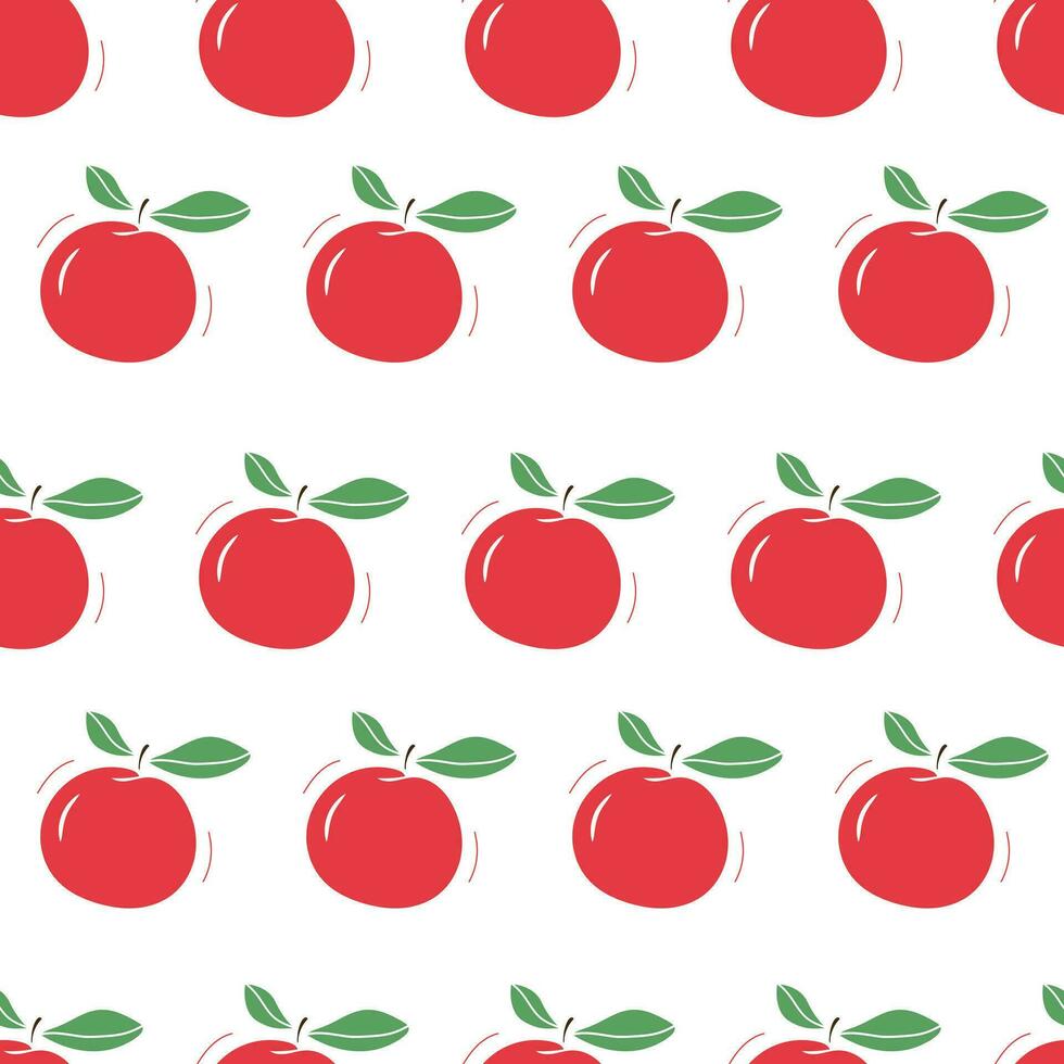 Apples red seamless pattern, vector illustration of fruit on a white background, flat style textile