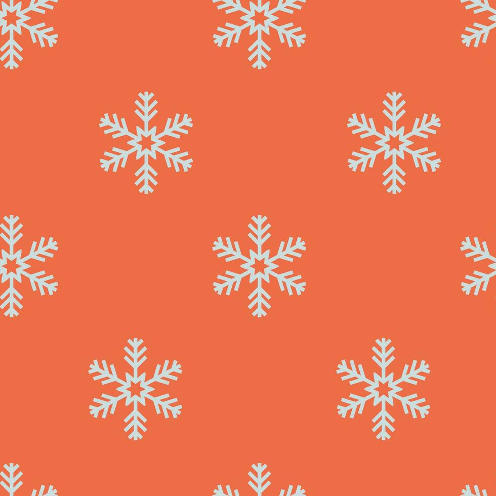 Snowflakes symmetrical seamless pattern, blue snowflakes on a red background Christmas wrapping paper vector