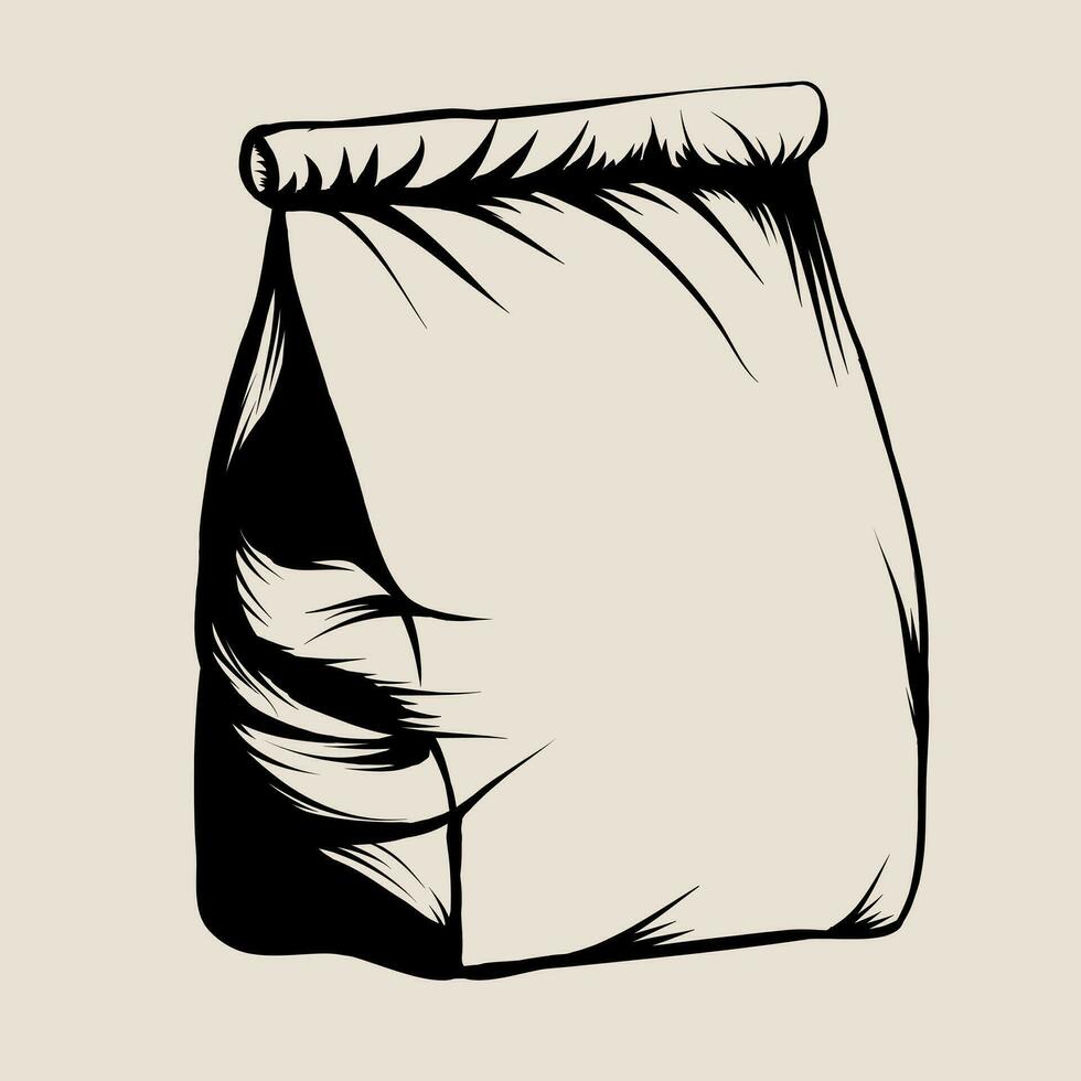 Burlap sack bag in an etched or engraved woodcut vintage retro style. Vector illustration of seasoning bag or paper bag isolated on background