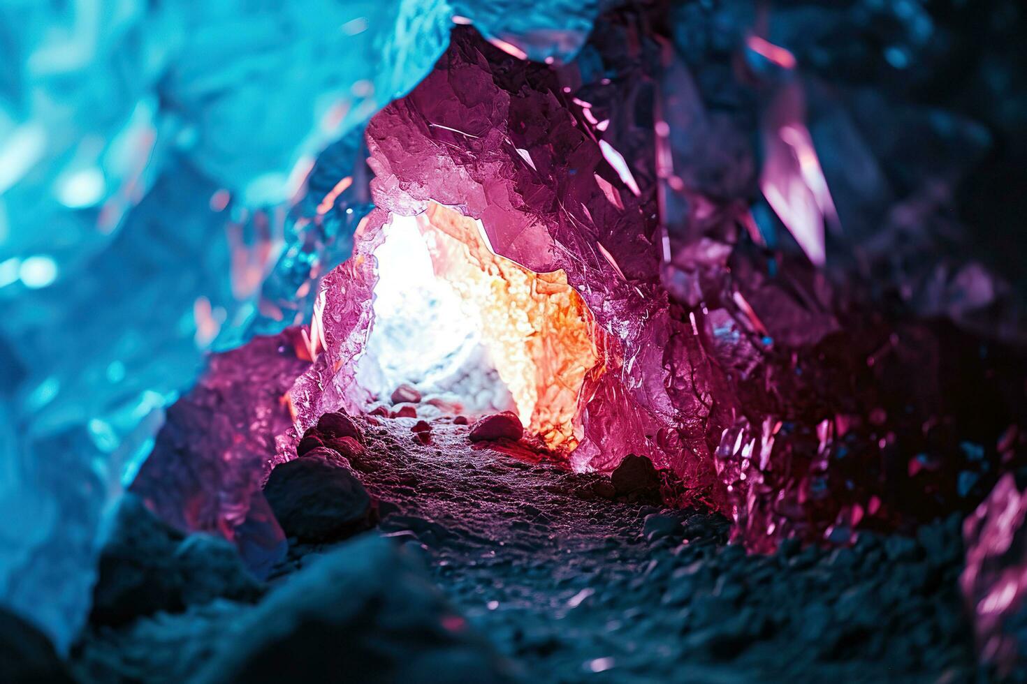 AI generated Colorful ice cave. photo