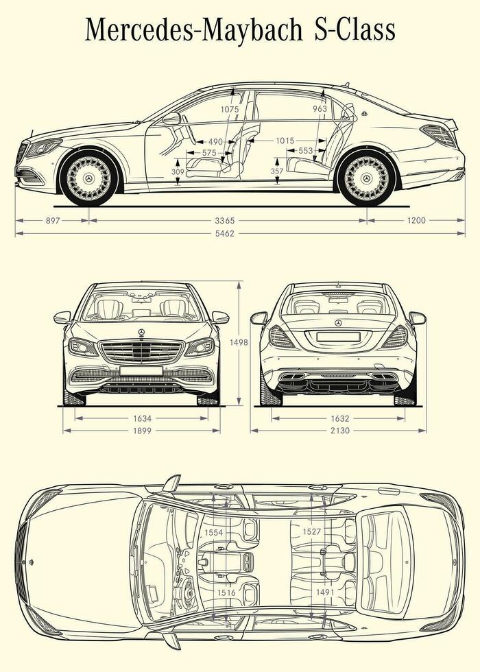 2017 Mercedes-Benz S Class Maybach car blueprint vector