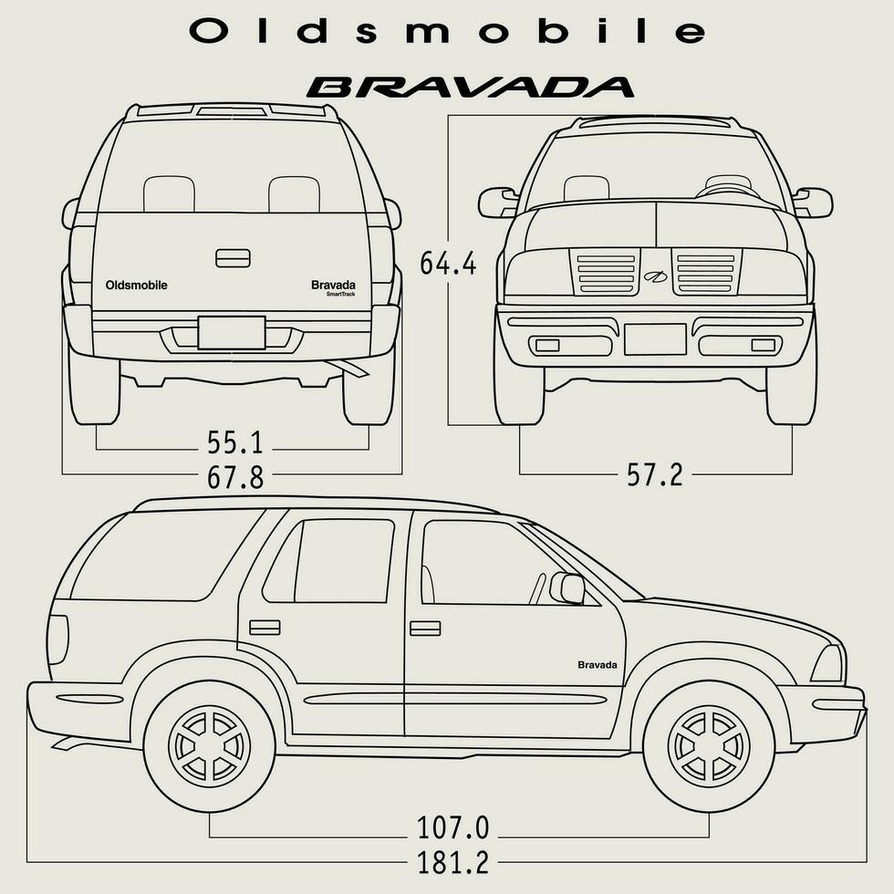 2001 Oldsmobile Bravada car blueprint vector