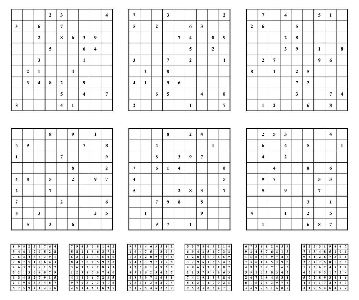 Sudoku game set  with answers. vector