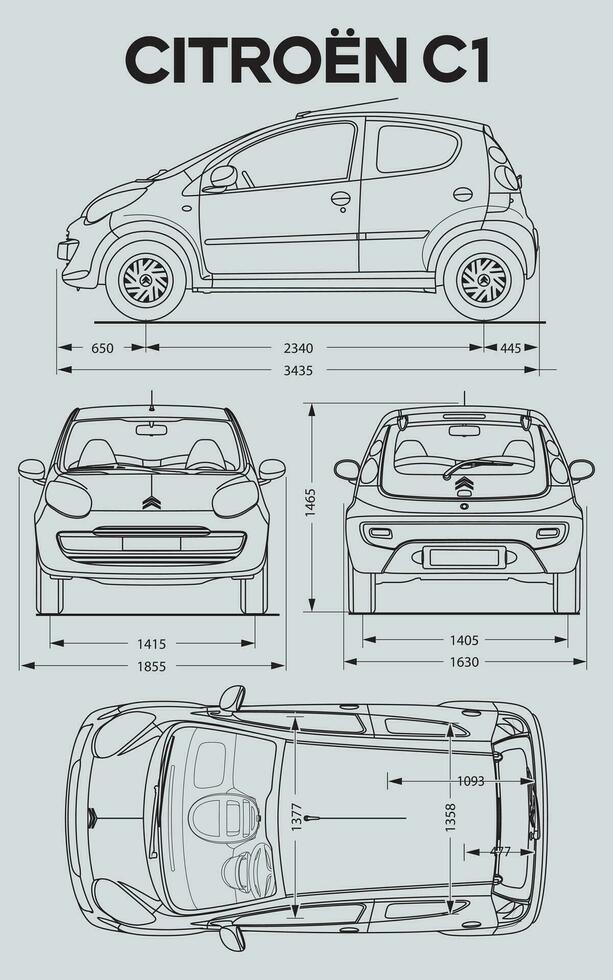 2006 Citroen C1 car blueprint vector