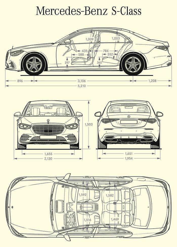 2017 Mercedes-Benz S Class AMG car blueprint vector