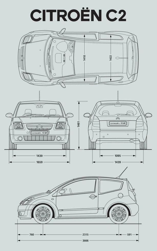 2006 Citroen C2 car blueprint vector