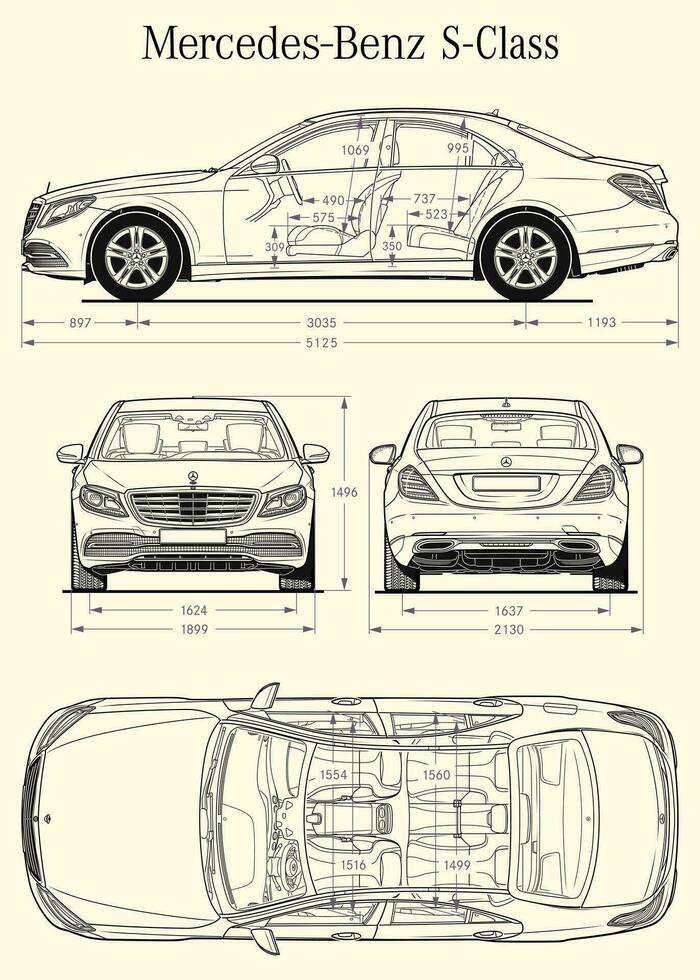 2017 Mercedes-Benz S Class car blueprint vector