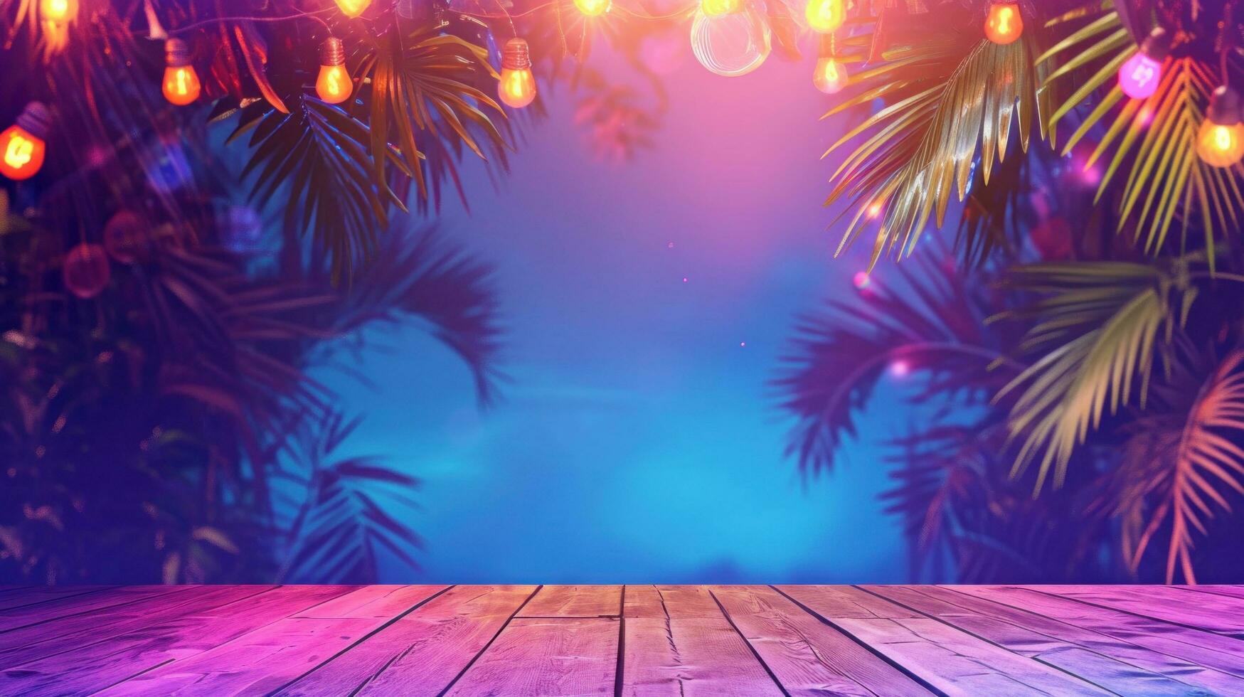 AI generated night summer party advertisment background with copy space photo