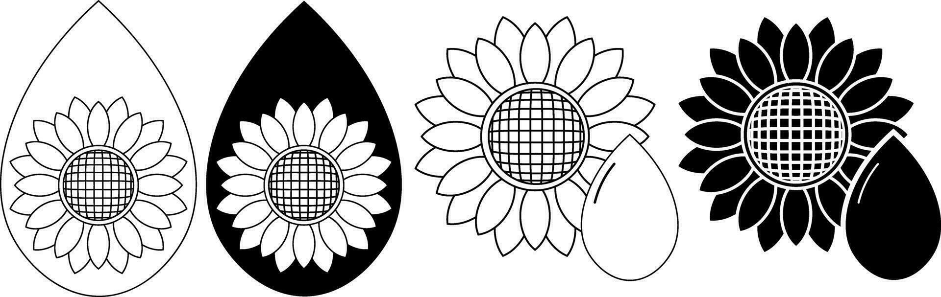 outline silhouette sunflower oil icon set vector