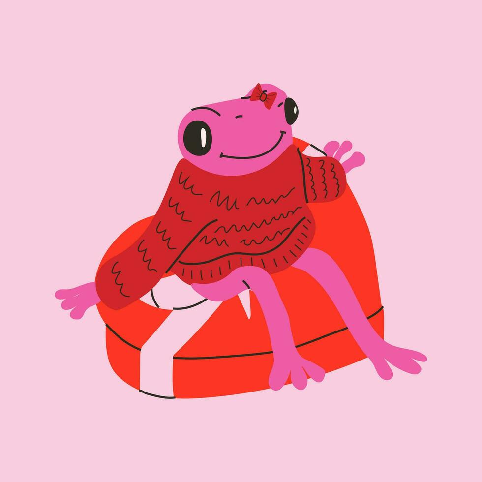 Cute frog with valentines decorations. Vector illustration.