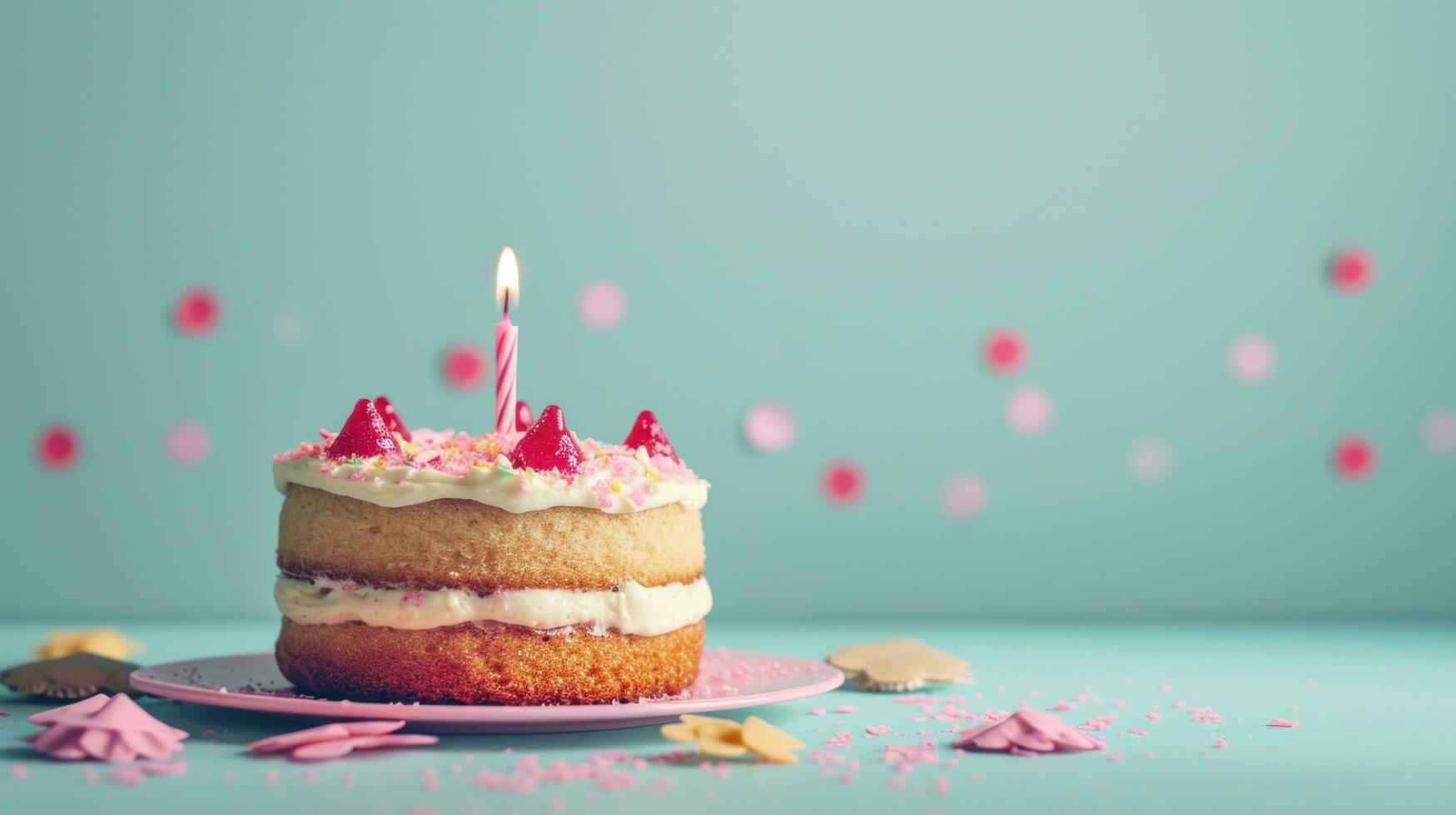 AI generated Birthday cake advertisment background with copy space photo