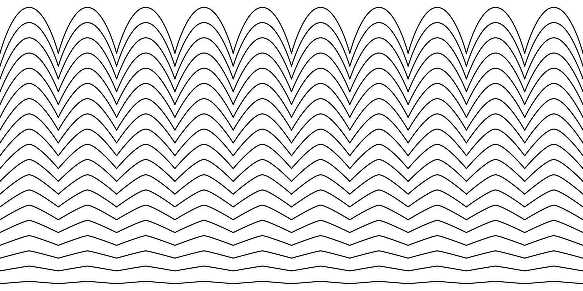 un colección de ondulado zigzag horizontal ondulante líneas, sin costura fronteras, y suave y angular gráfico diseño elementos conjunto en un blanco antecedentes. vector