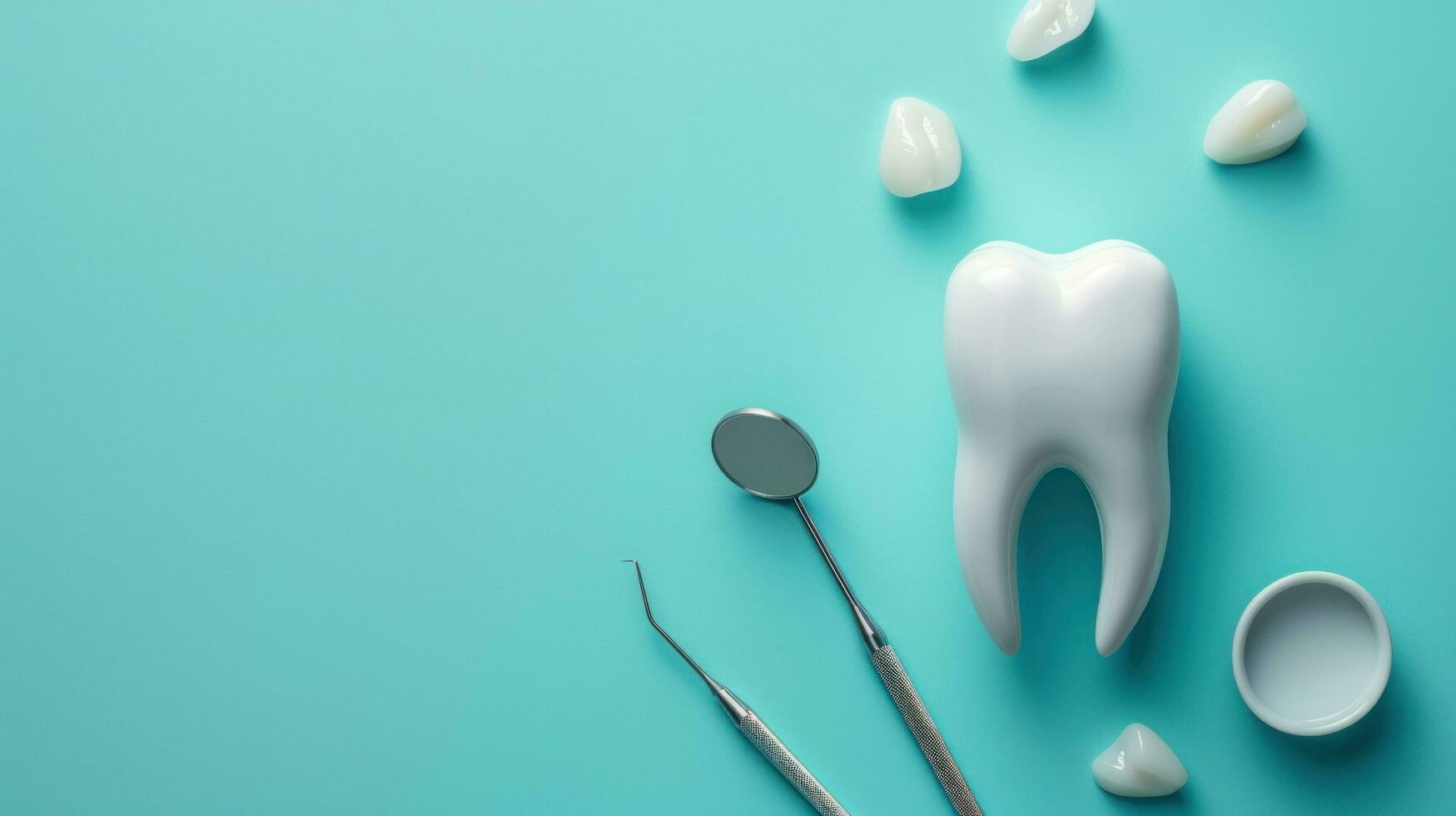AI generated Dental clinic advertisment background with copy space photo