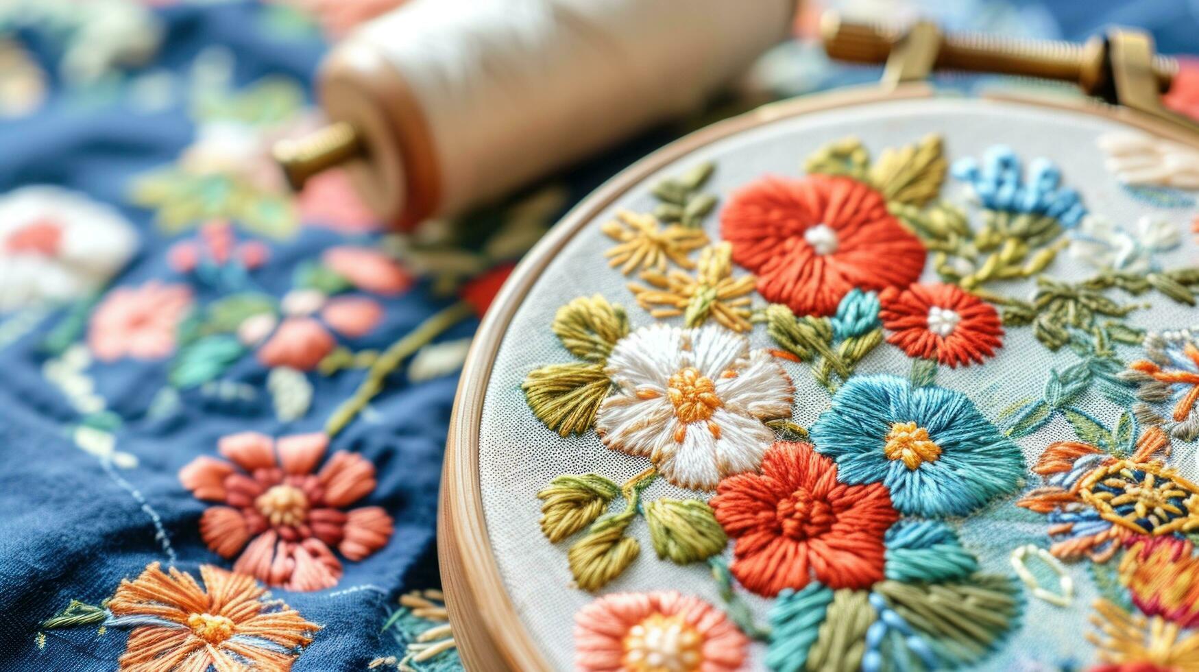 AI generated embroidery background with copy space photo