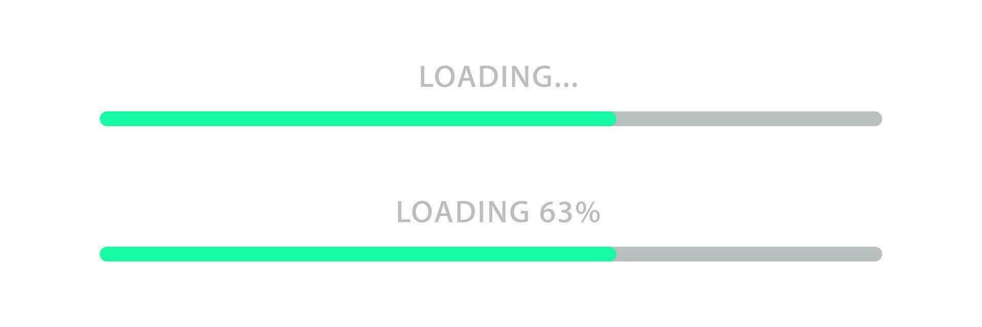 Load bar icon. Loading progress signs. Download process status symbol. Speed upload symbols. Website interface icons. Green color. Vector sign.