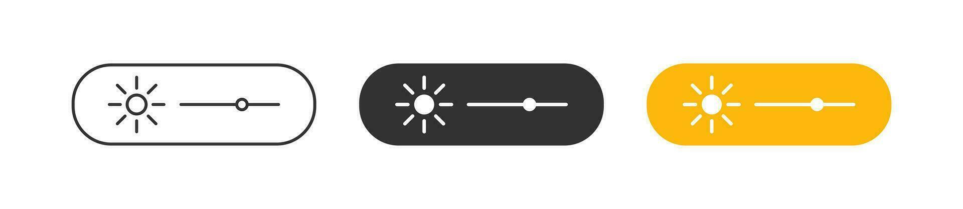 Bright level icon. Screen light symbol. Contrast bar signs. UI phone symbols. Brightness setting icons. Black, yellow color. Vector sign.