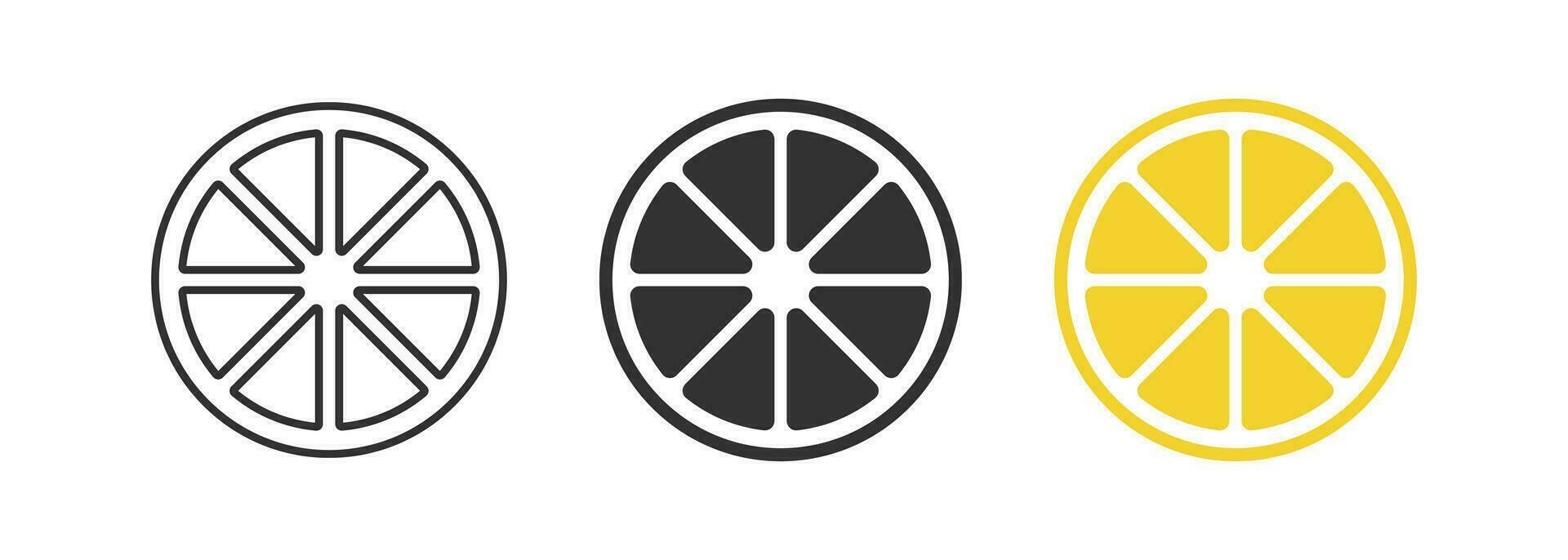 Slice of lemon icon. Citrus signs. Lime symbol. Sour fruit symbols. Grapefruit icons. Black, orange color. Vector sign.