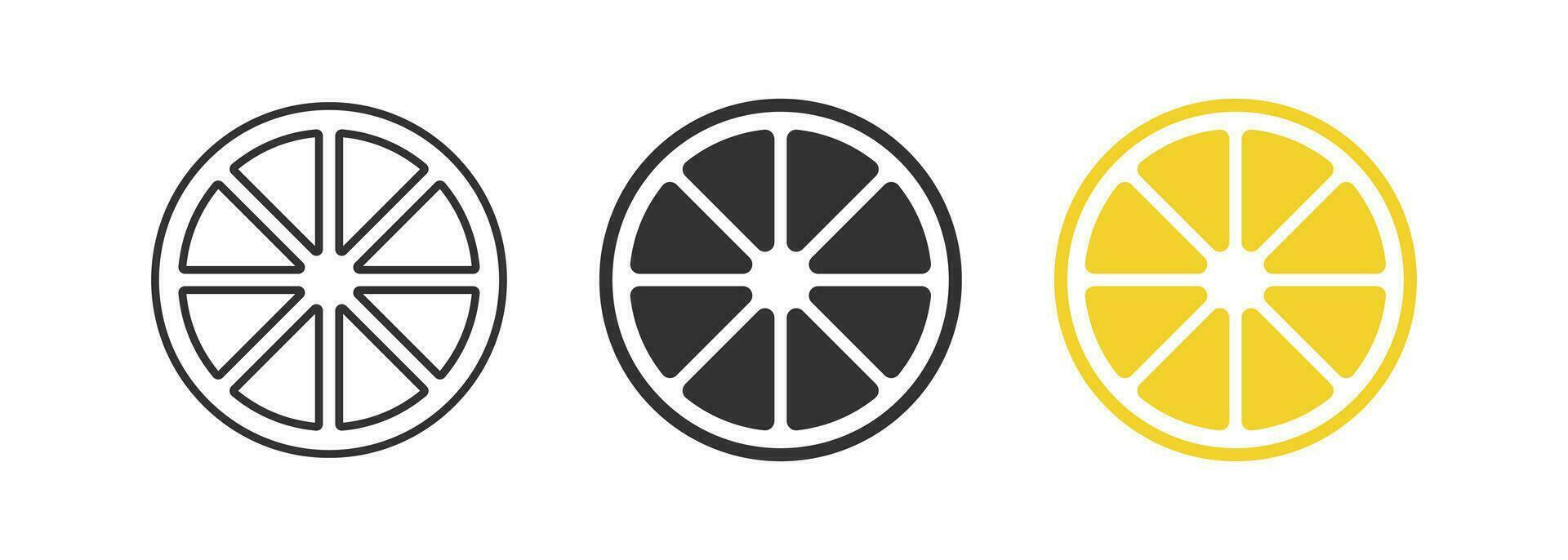 Slice of lemon icon. Citrus signs. Lime symbol. Sour fruit symbols. Grapefruit icons. Black, orange color. Vector sign.