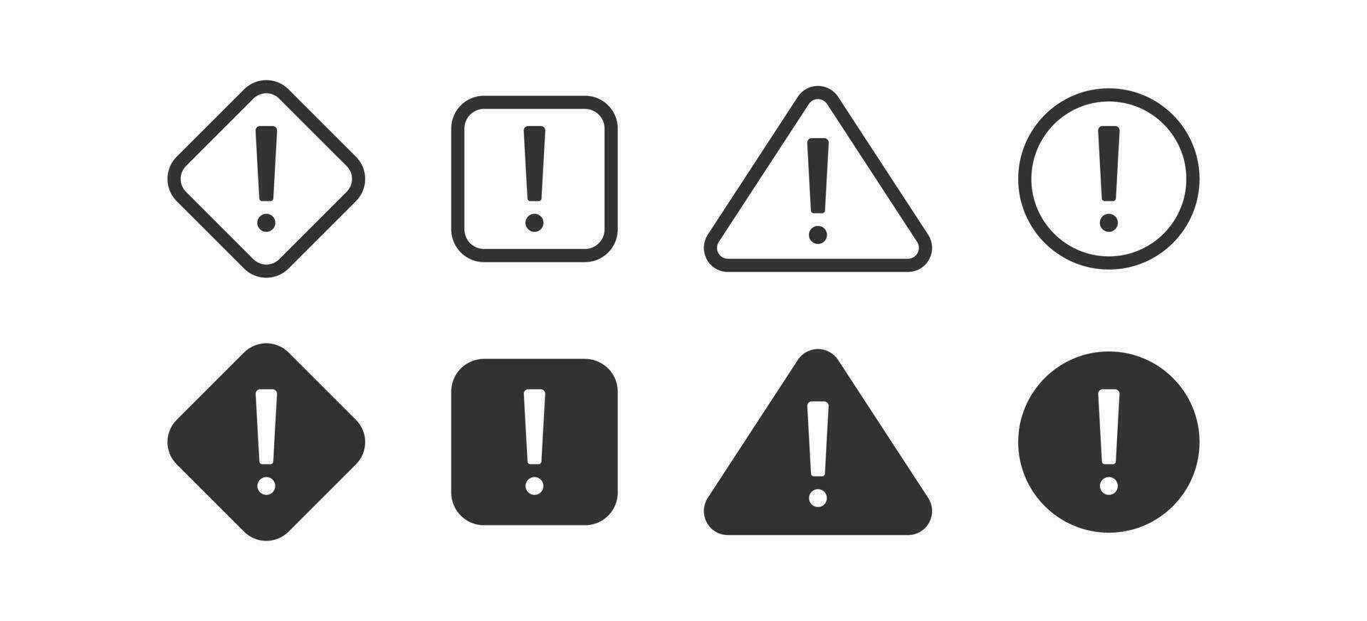 Exclamation mark icon. Important Attention signs. Caution symbol. Error symbols. Alert hazard icons. Black color. Vector sign.