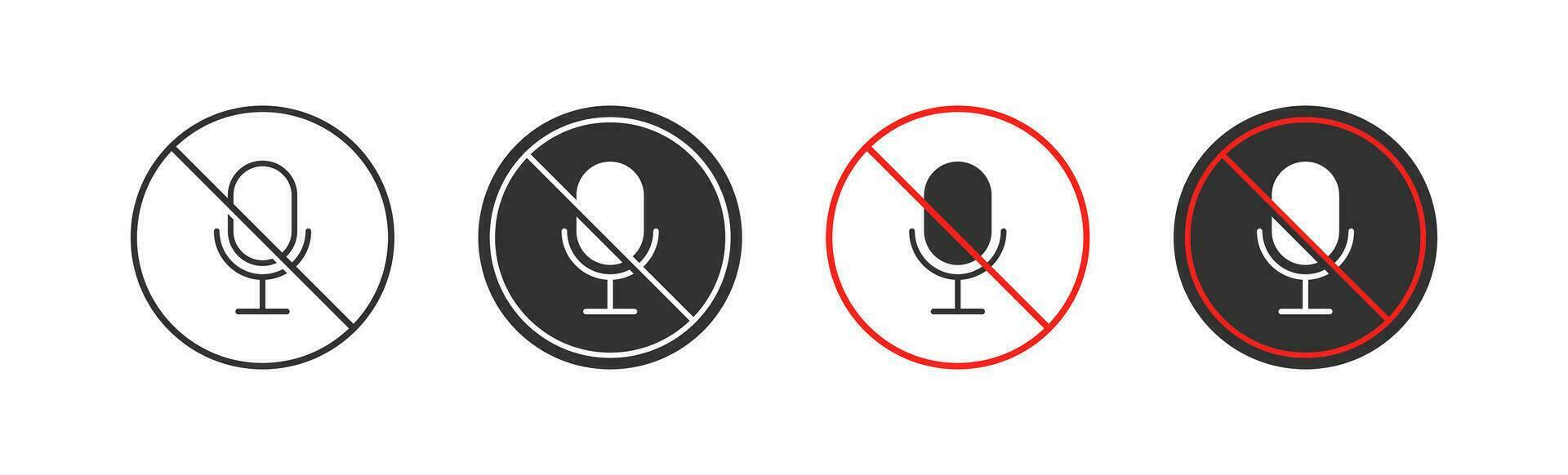 Mute mic icon. Muted microphone signs. Voice symbol. Audio record symbols. Radio, podcast, speech, broadcast, speaker icons. Black color. Vector sign.