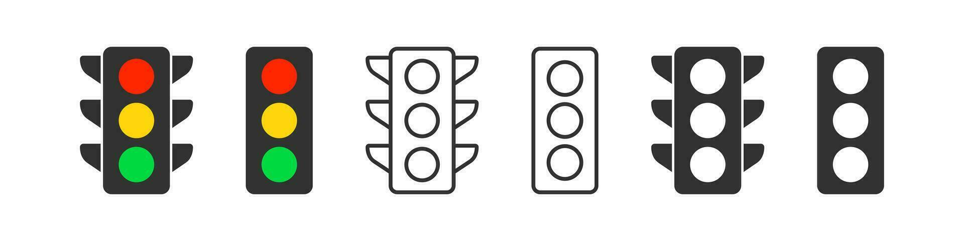 Traffic lights icon. Stoplight signs. Stop in the road symbol. Street semaphore symbols. Regulation icons. Black, yellow, red, green color. Vector sign.