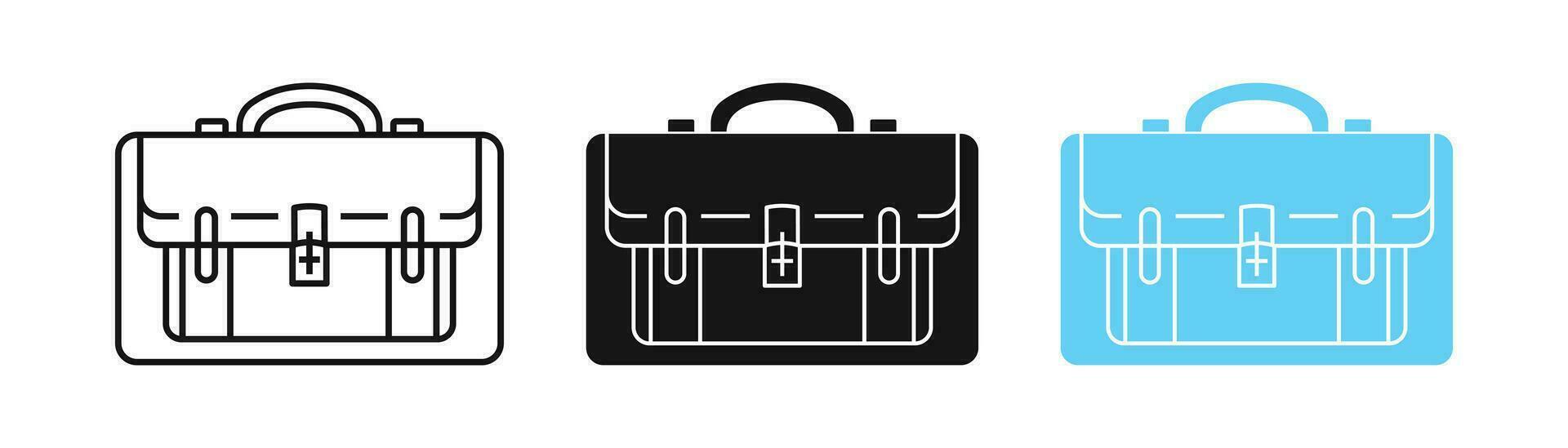 Suitcase icon. The case for business signs. Briefcase symbol. Work bag symbols. Portfolio set icons. Black, blue color. Vector sign.