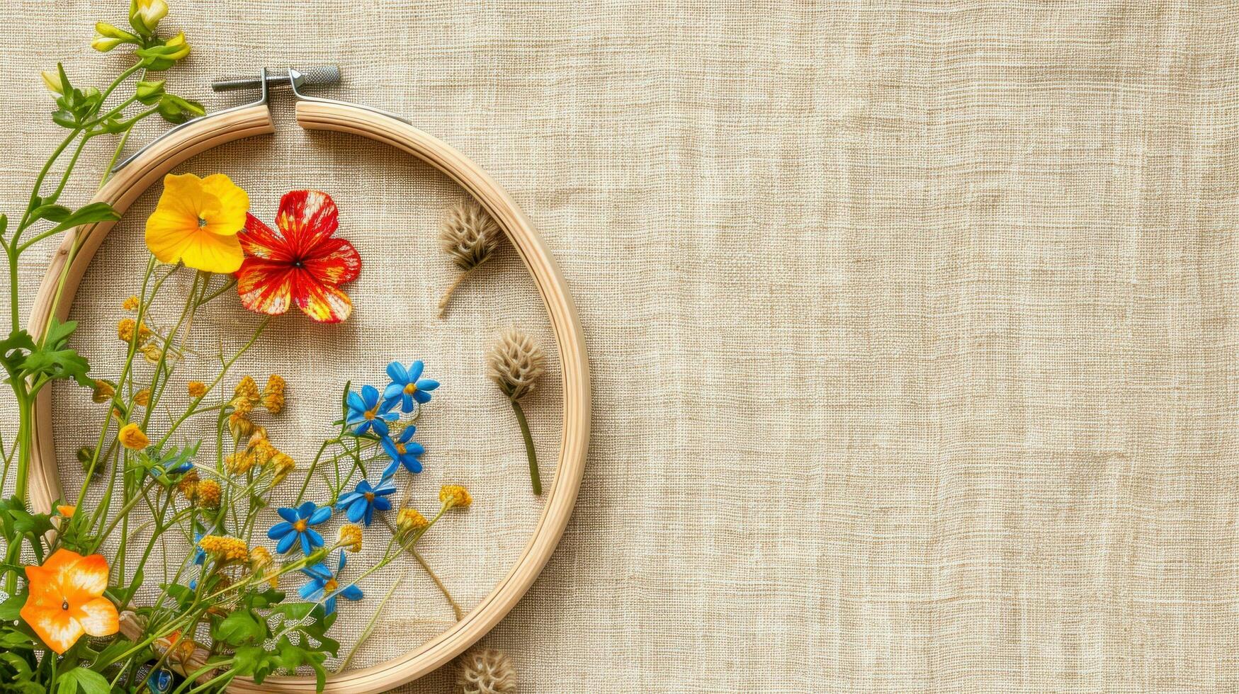 AI generated embroidery background with copy space photo
