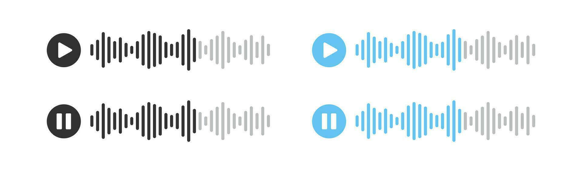 Voice message icon. Audio wave signs. Sound chat symbol. Record speech on phone symbols. Podcast icons. Black, blue color. Vector sign.