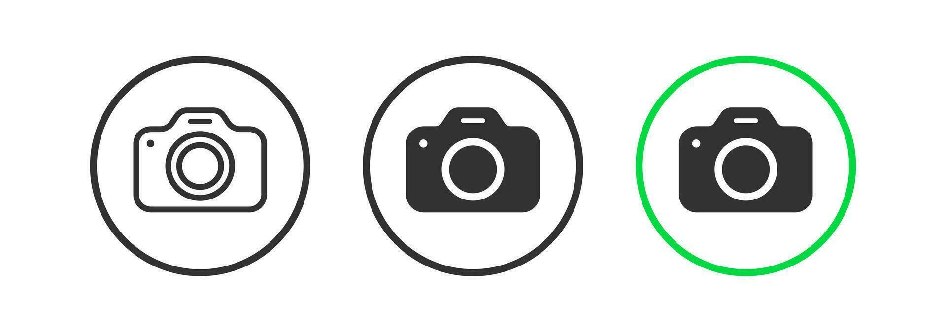 permitido foto icono. disponible cámara símbolo. tomar fotografía señales. fotografía simbolos lata grabación iconos negro, verde color. vector signo.