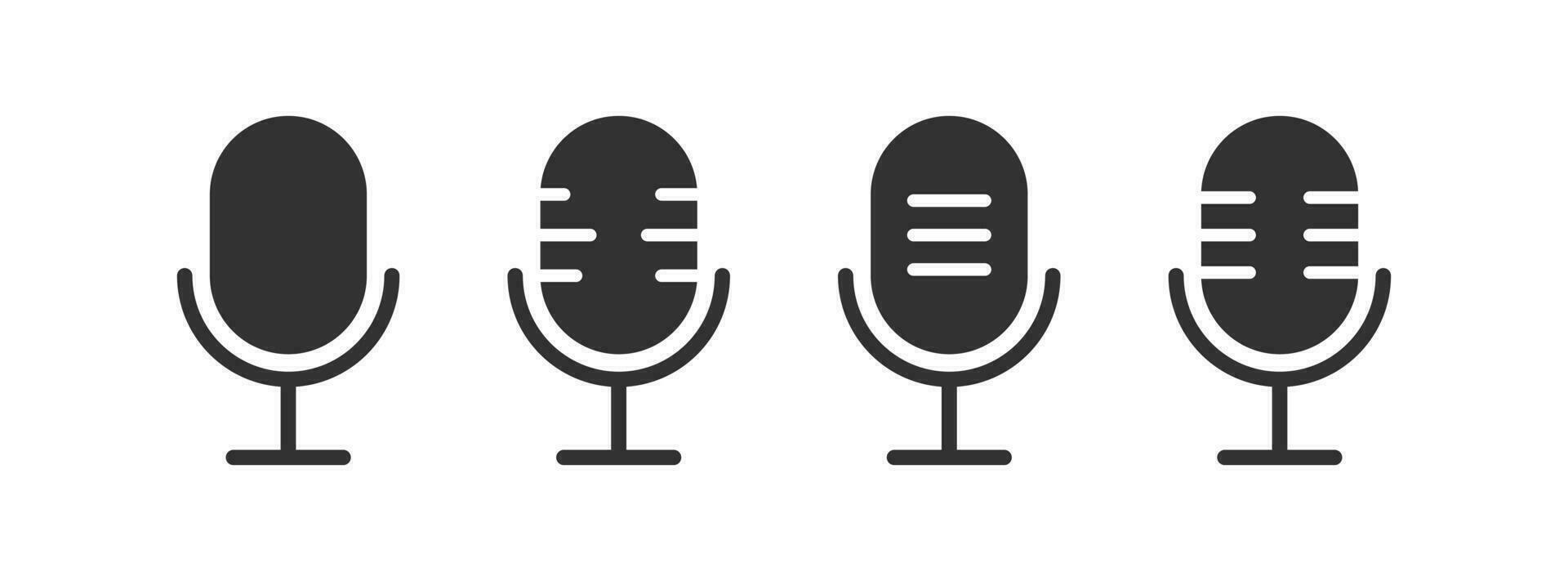 Mic icon. Microphone signs. Voice symbol. Audio record symbols. Radio, podcast, speech, broadcast, speaker icons. Black color. Vector sign.