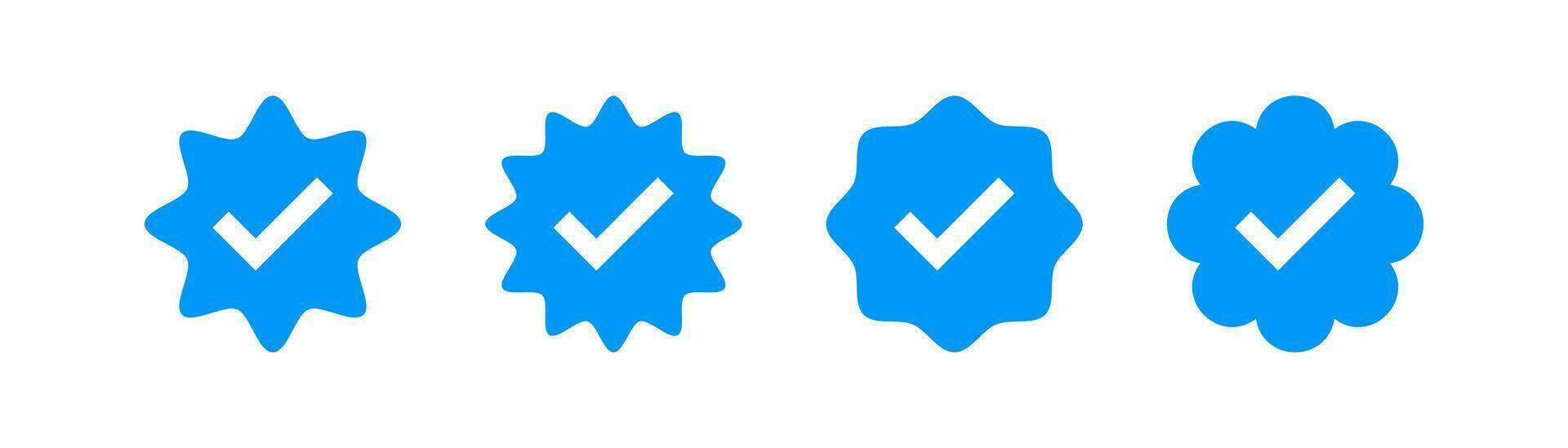 Check mark icon. Tick signs. Verification account symbol. Badge, sticker, certificate, confirm symbols. Quality product stamp icons. Blue color. Vector sign.