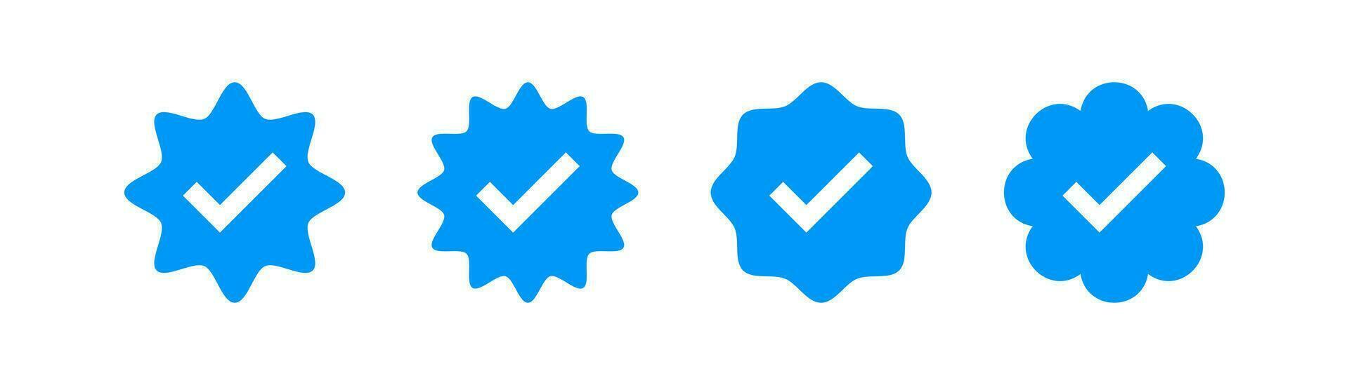 Check mark icon. Tick signs. Verification account symbol. Badge, sticker, certificate, confirm symbols. Quality product stamp icons. Blue color. Vector sign.