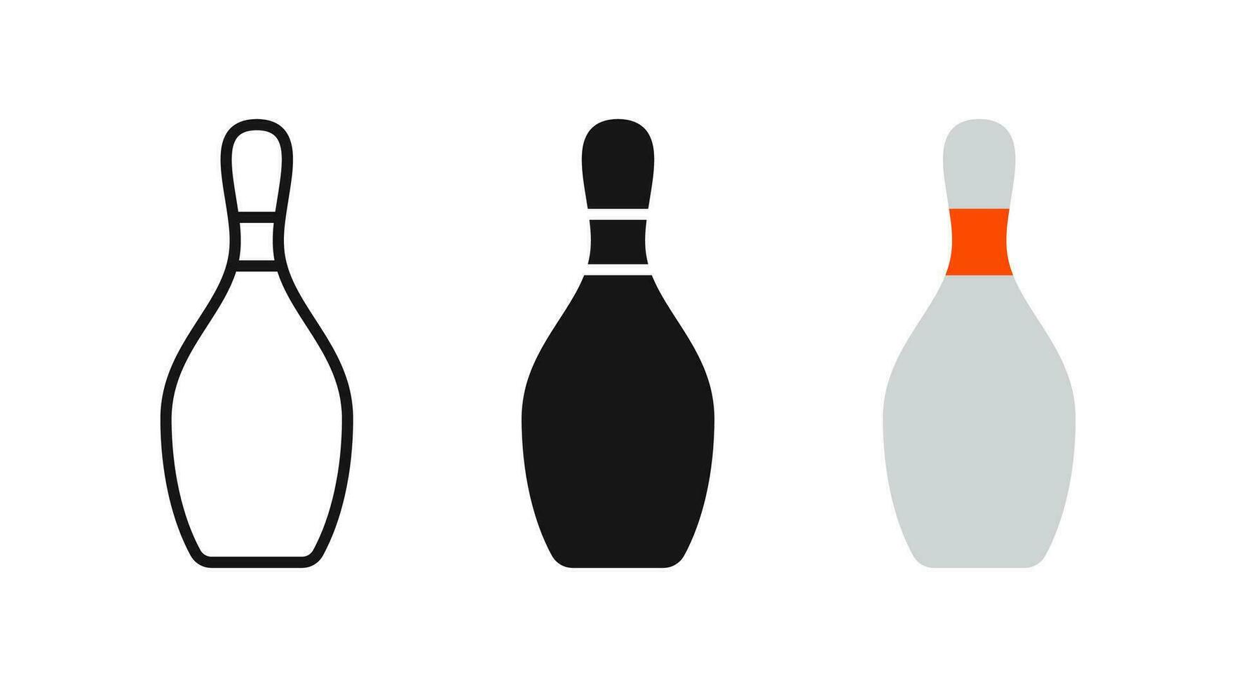 Bowling pin symbol. Skittles signs. Strike symbols.  Game equipment icons. Black, flat color. Vector sign.