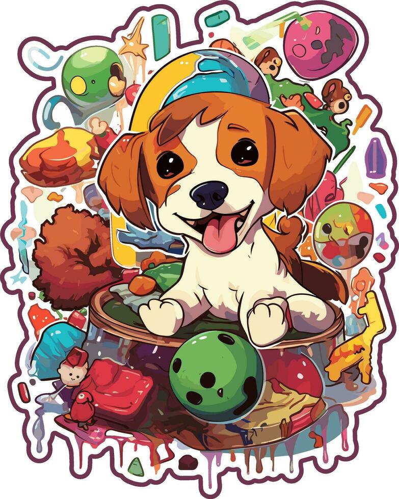 AI generated A cartoon dog with many different objects on white background vector