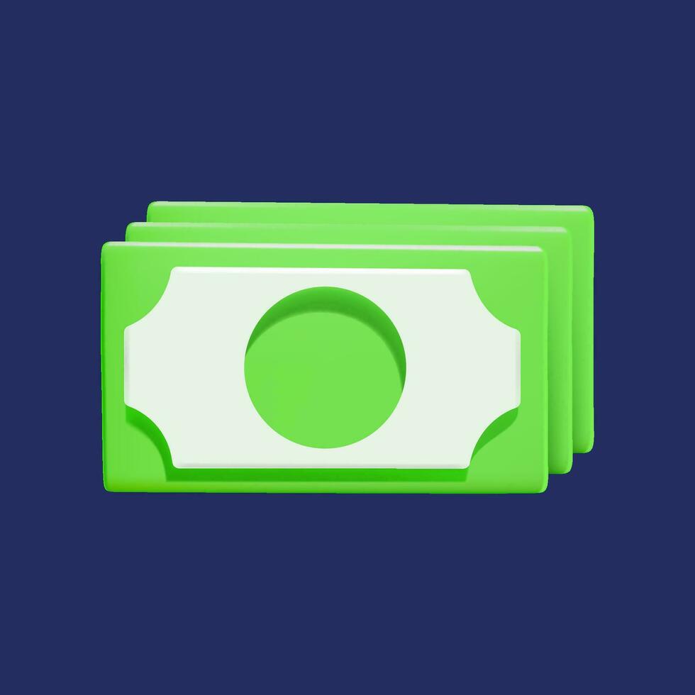 3D icon with a stack of green bills on a dark background. vector