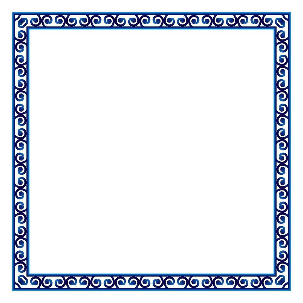 Border frame ceramic tile pattern. Islamic, indian, arabic motifs. Damask border square pattern. Porcelain ethnic bohemian background vector
